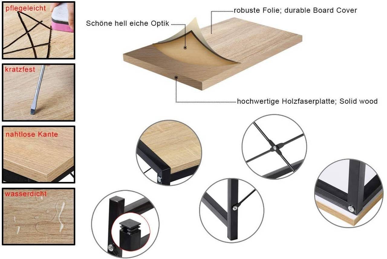 Woltu Computertisch (1-St), Schreibtisch mit 2 Ablage, aus Holz und Stahl