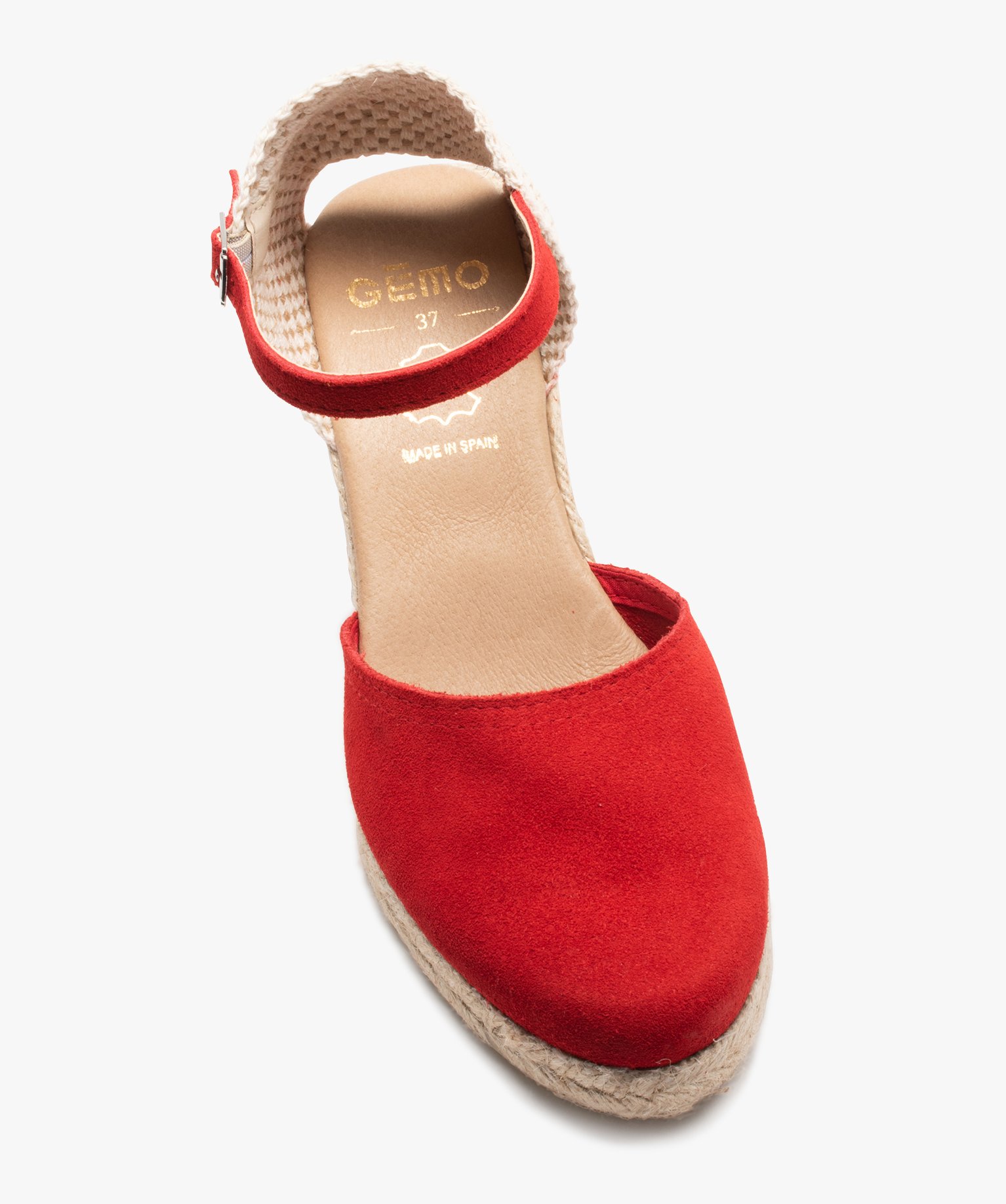 Sandales femme compensées dessus cuir uni rouge | GEMO