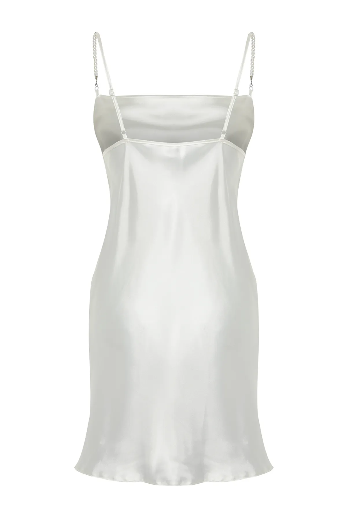 Trendyol Collection  Weißes Braut-Nachthemd aus Satin mit abnehmbarem und verstellbarem Perlenträger-Detail THMSS24GC00012