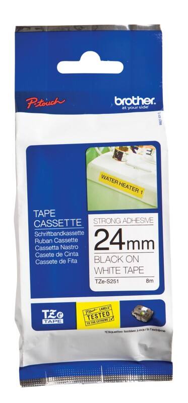 Brother TZe-S251 Authentic Schriftband Extra-stark klebend Schwarzer Druck auf Weiß 24 mm x 8m