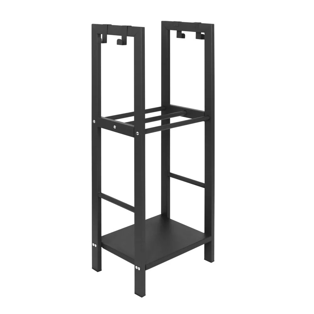 Never Outdoor modernes Kaminholzregal mit 2 Ablagen & 4 Haken für Kaminbesteck schwarz