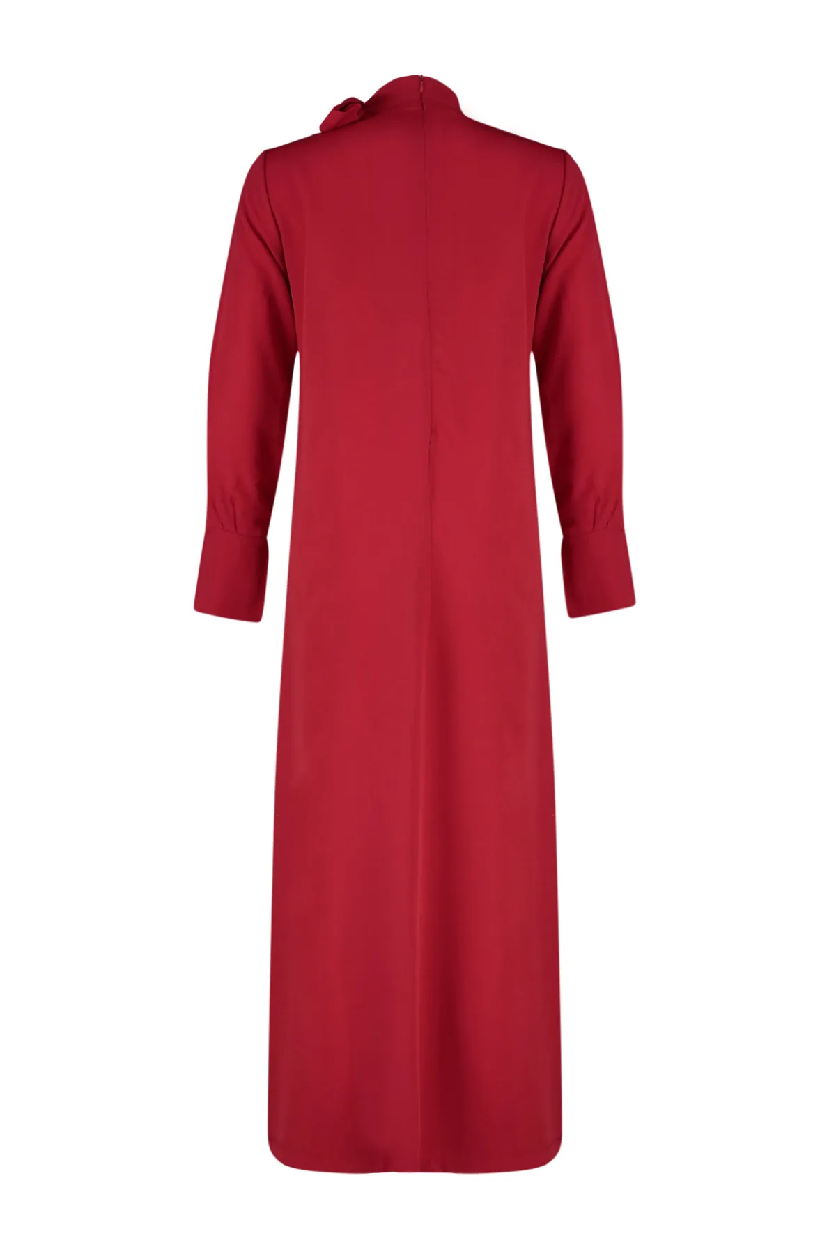 Trendyol Modest  Burgunderfarbenes, gürtelloses, ungefüttertes Hijab-Kleid aus Frotteeviskose mit schlichtem Webmuster TCTSS23EB00283