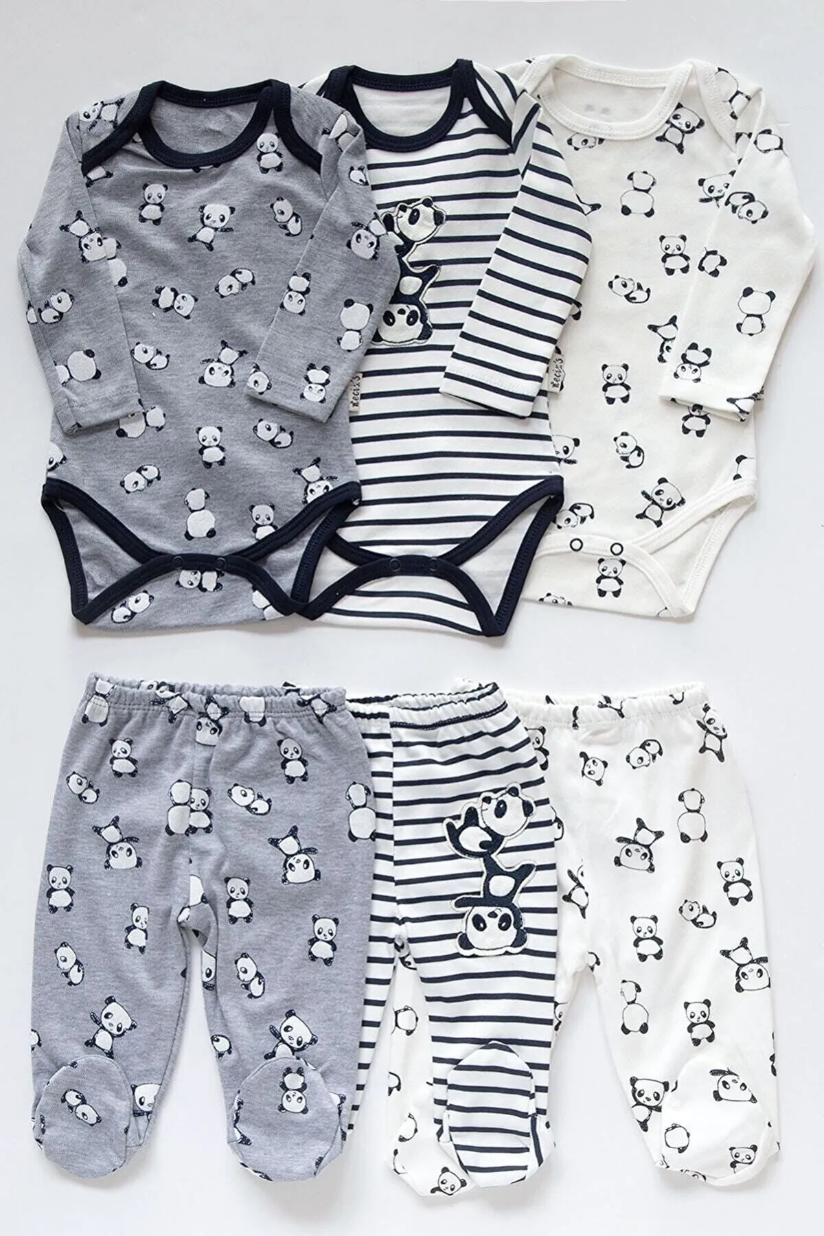 Bubito  6-teiliges Set aus Unterteil und Oberteil für Babys mit süßem Panda-Muster