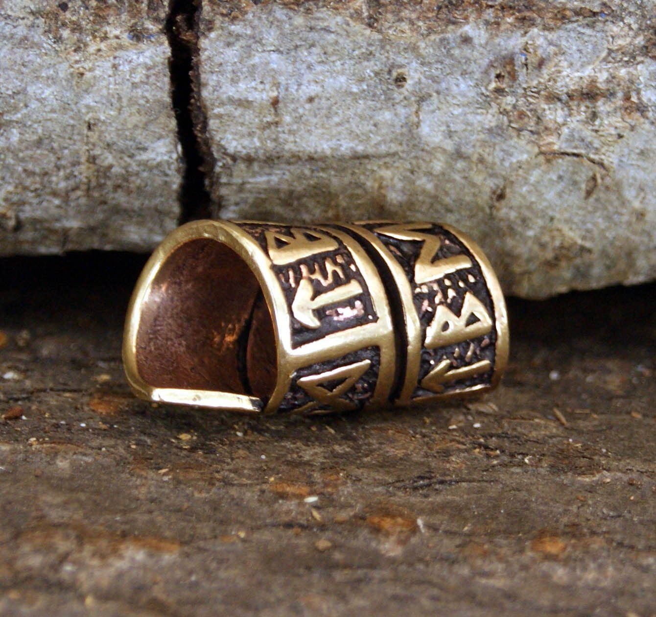 Kiss of Leather Bartbürste Bartperle Haarperle Bronze Runen Futhark Spirale Bartschmuck 8 mm