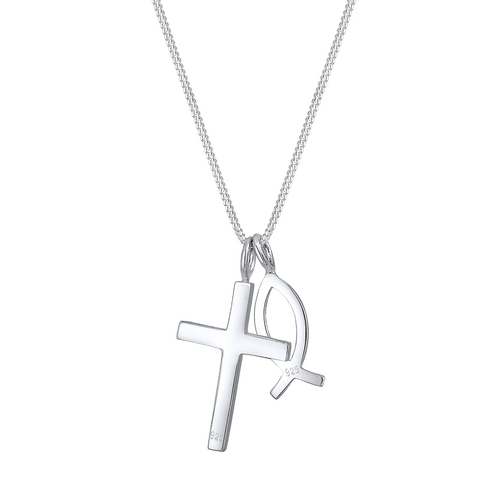 Elli Elli Collier Femmes Pendentif Croix-Poisson en Argent Sterling 925 Bijoux