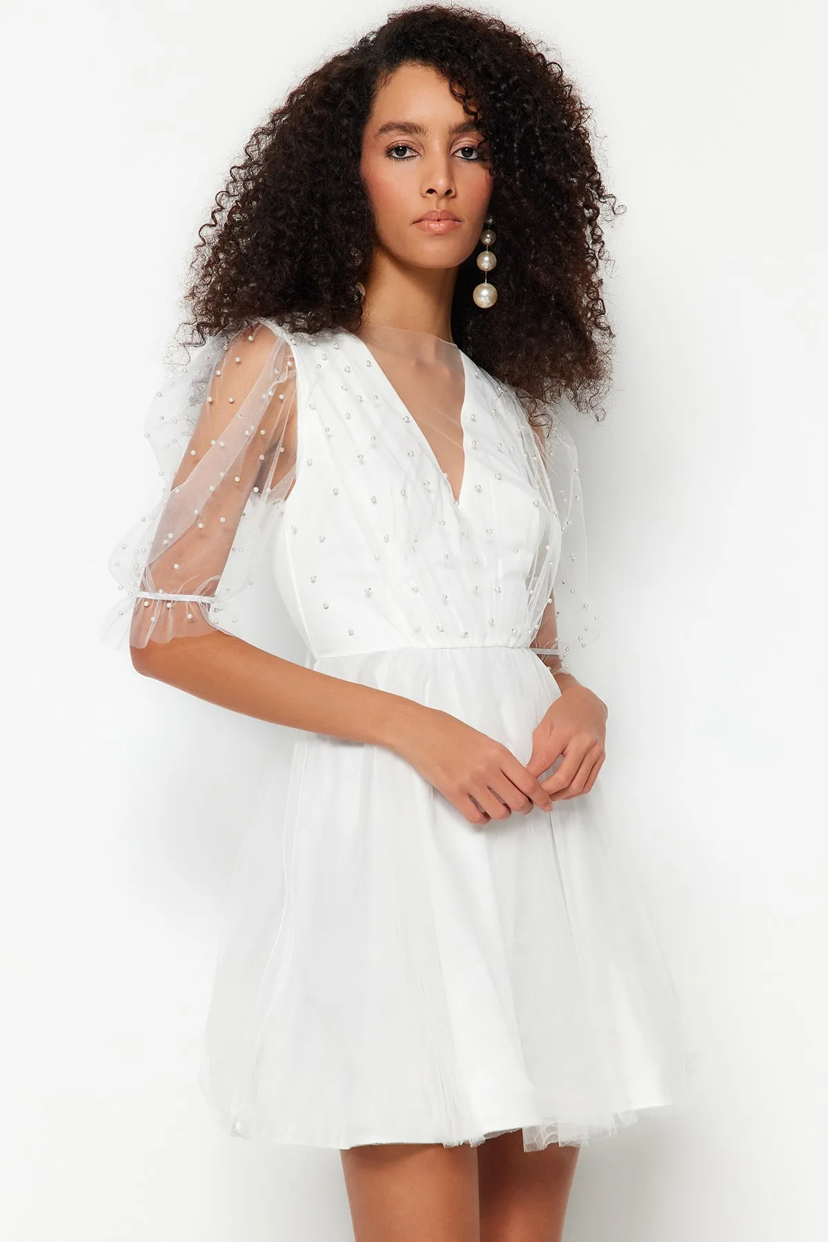 Trendyol Collection  Ecru Taille geöffnet/Skater gefüttert Tüll Hochzeit/Hochzeit Elegantes Abendkleid TPRSS23EL00546