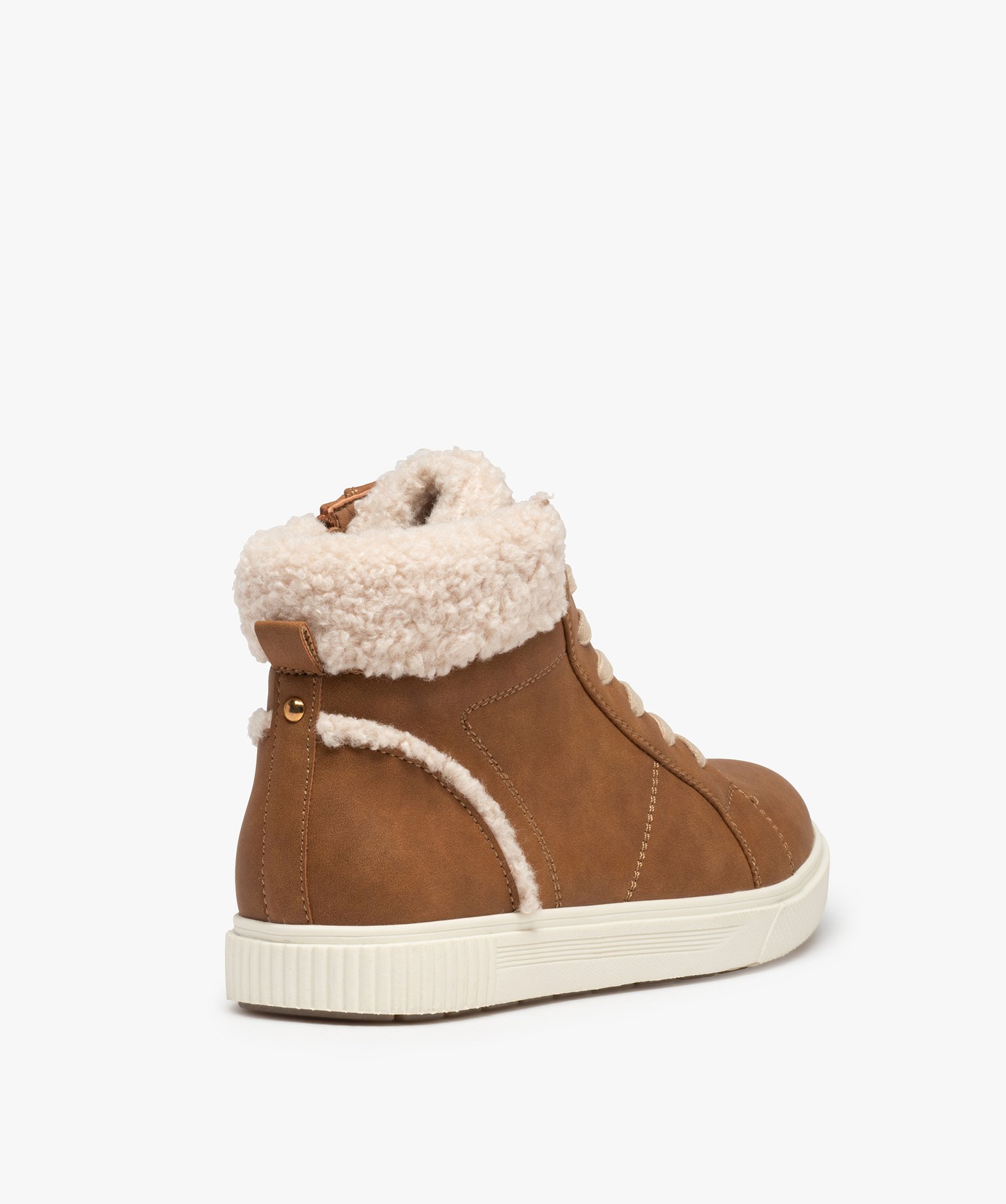Baskets femme mid-cut unies à col sherpa marron | GEMO