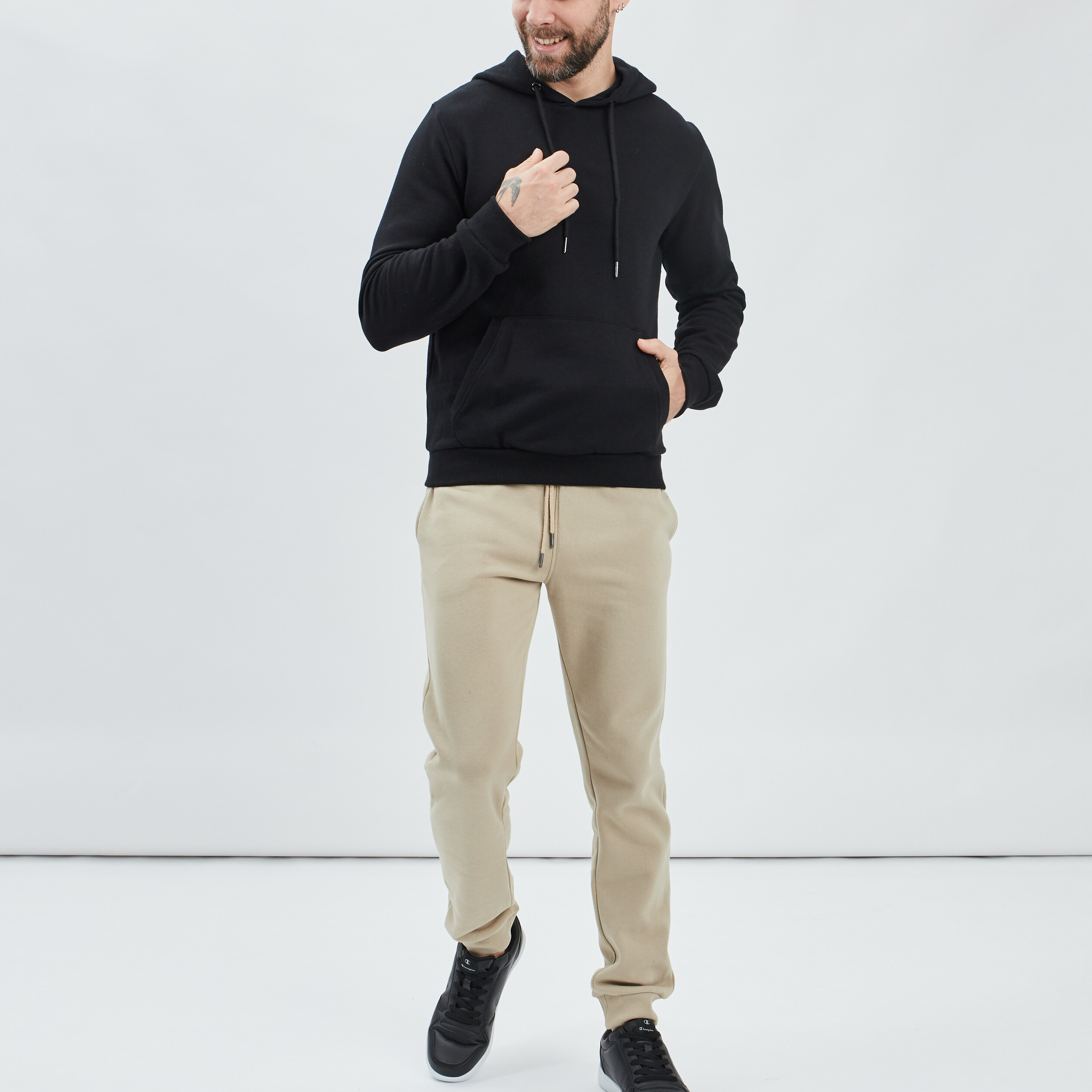 Sweat molleton à capuche hoodie noir homme | La Halle