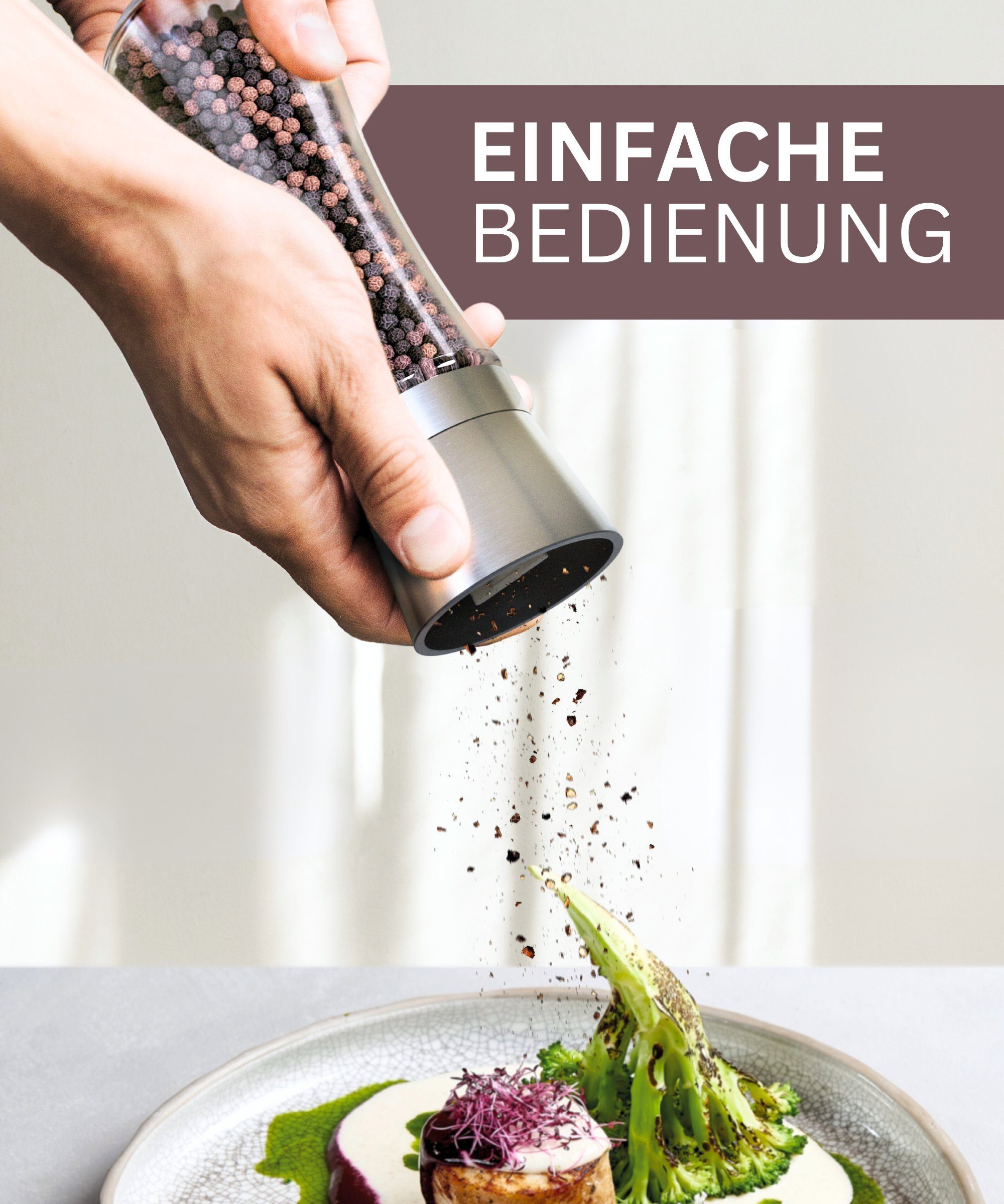 Hannah's Homebrand Salz-/Pfeffermühle mit individueller Einstellung grob bis fein (2er-Set) manuell, Robuste Salzmühle und Pfeffermühle mit extrem harten Keramik-Mahlwerk