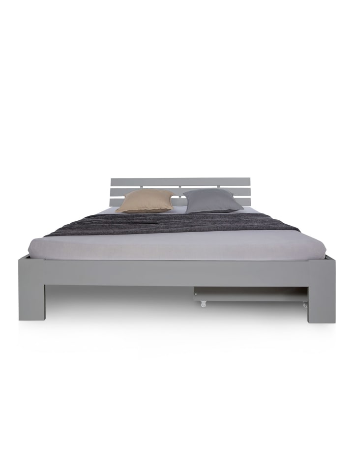 Homestyle4u Holzbett 140x200 mit Lattenrost und Bettkasten in Grau günstig kaufen 140 x 200 cm