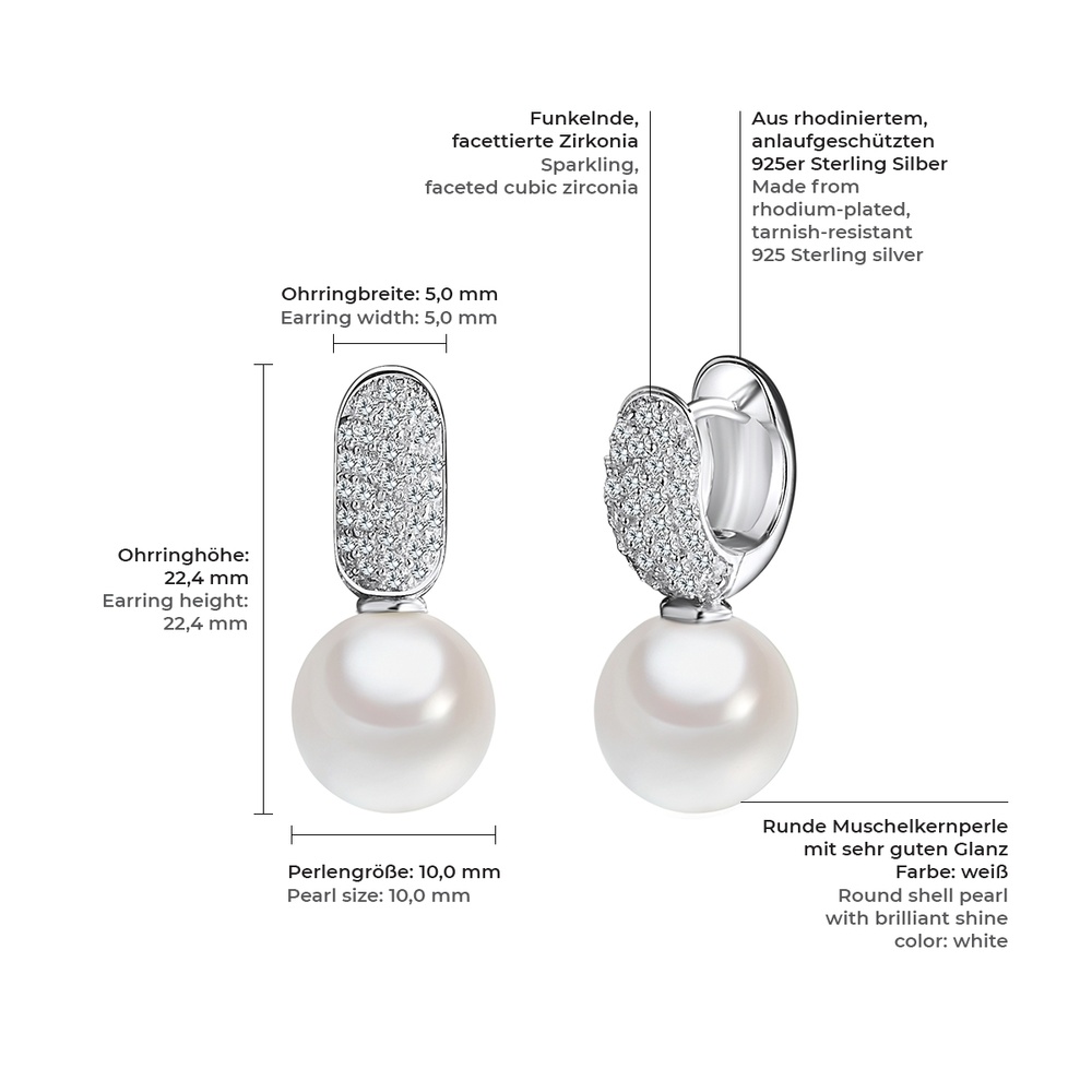 Rafaela Donata Boucles d'oreille en argent Argent sterling Oxyde de zirconium (CZ) Perles organi Boucles d'oreilles