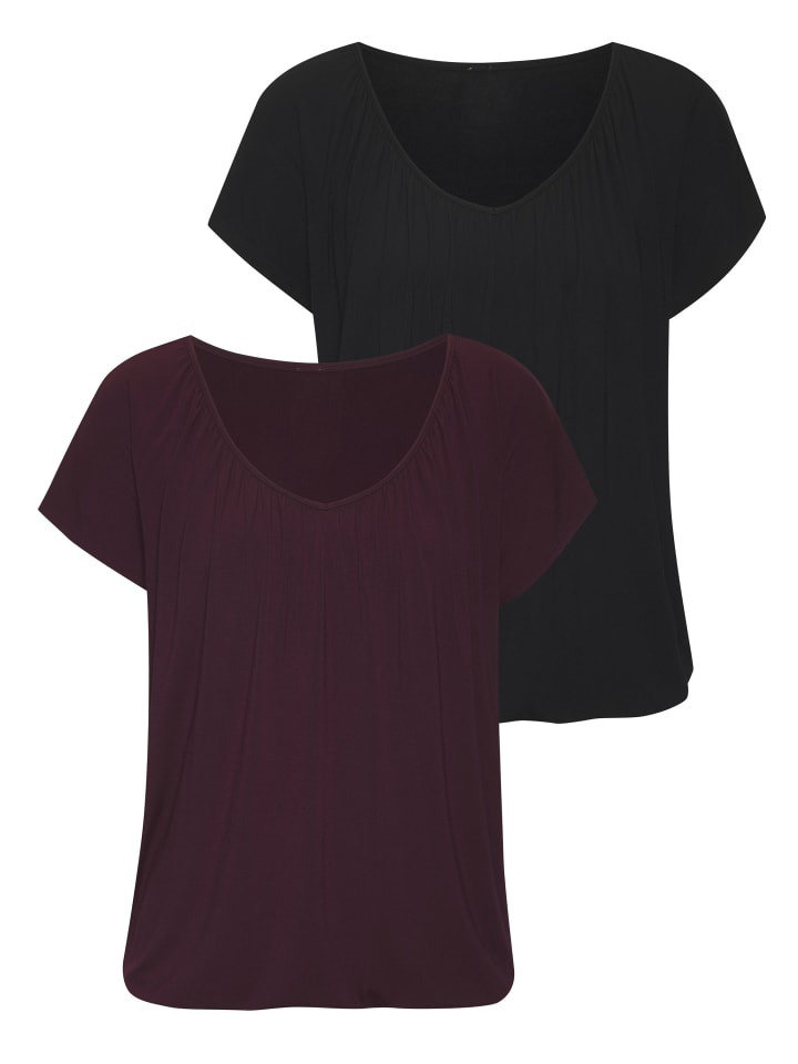 LASCANA Kurzarmshirt in aubergine, schwarz günstig kaufen