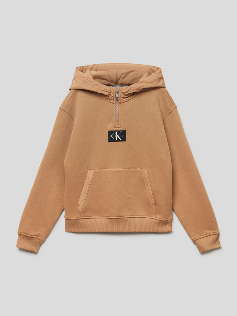 Hoodie mit Label-Detail Modell 'QUILTED MIX MEDIA' in camel