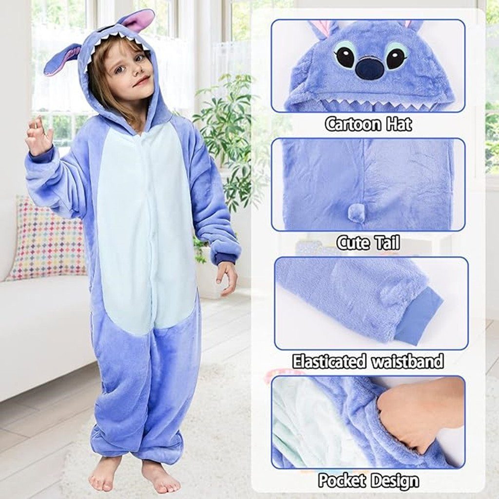 XDeer Schlafoverall Kinder Onesie Jumpsuit,Pyjamas Kigurumi,Tier Schlafoverall Pyjama Kleidung Fleece Overalls Fleece Nachtwäsche