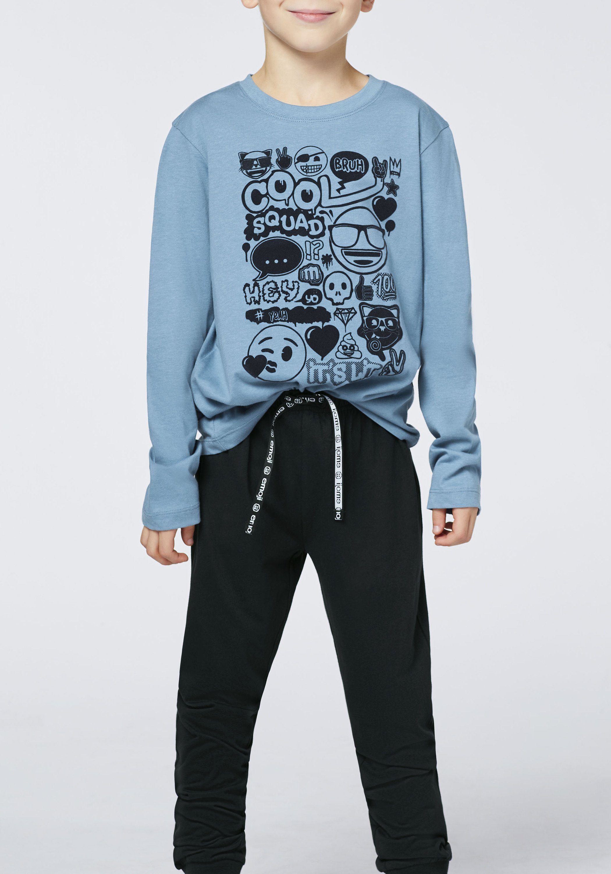 Emoji Pyjama mit bedrucktem Langarmshirt und Hose
