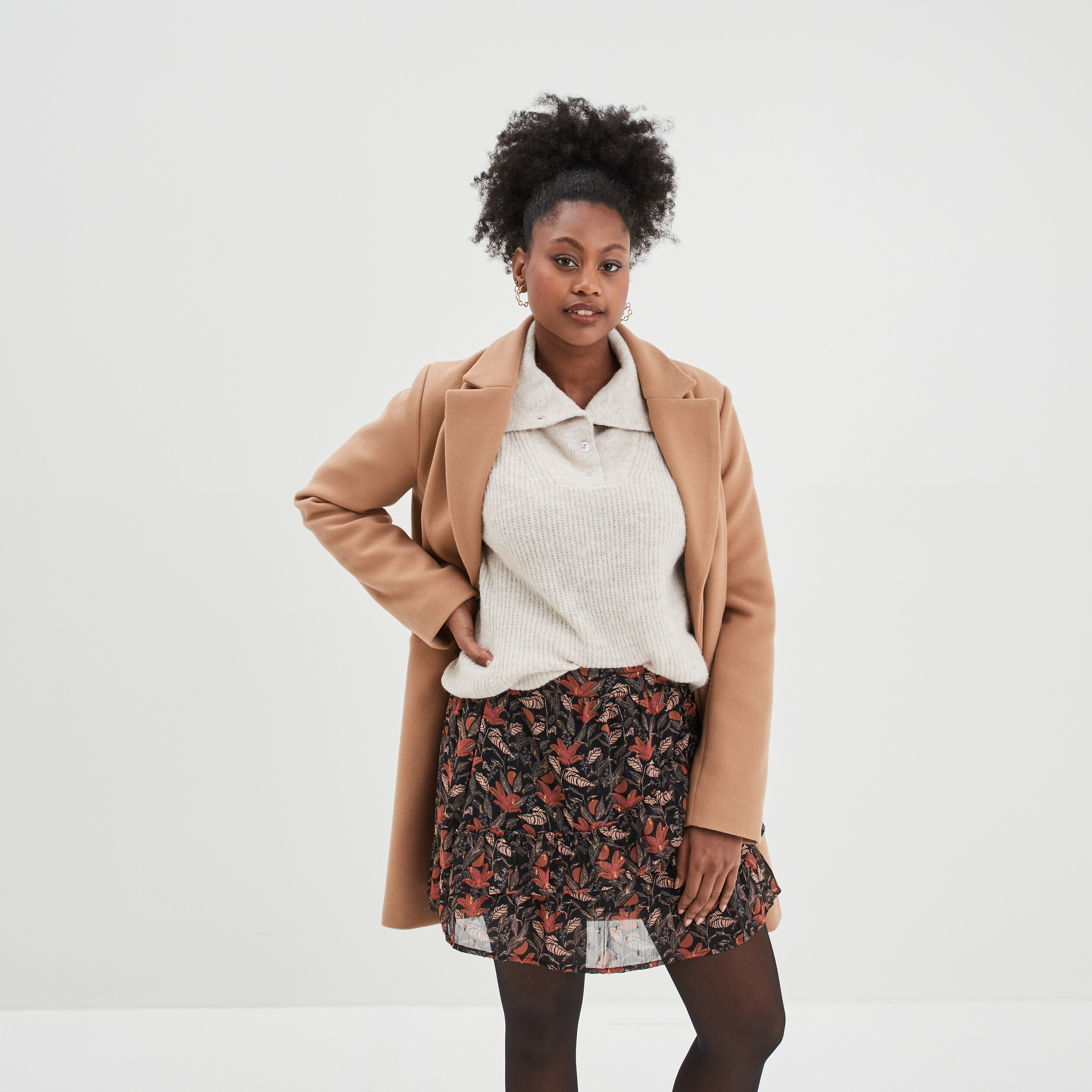 Manteau doublé long droit boutonné marron clair femme | La Halle