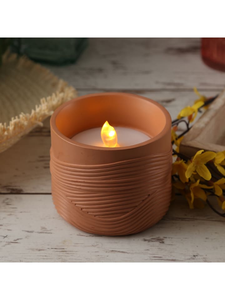MARELIDA LED Solar Windlicht Wellenmuster Solar Kerze H: 8cm in terracotta günstig kaufen onesize