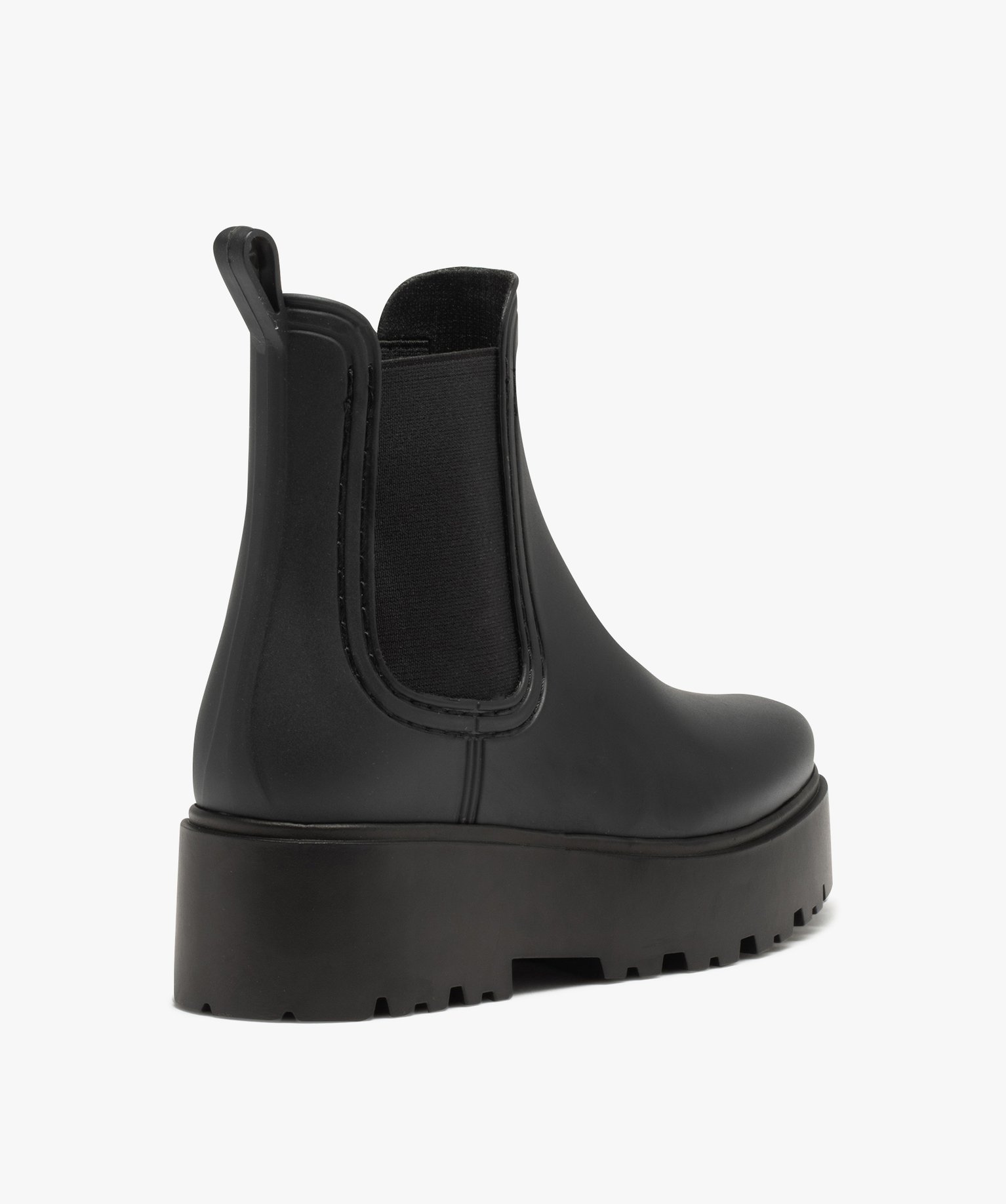 Boots femme unies style Chelsea à semelle plateforme crantée noir | GEMO