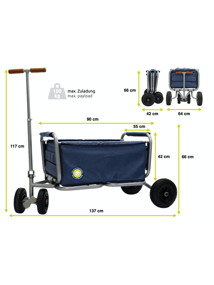 Beachtrekker Beachtrekker LiFe faltbarer Bollerwagen   Bremse, klappbarer Handwagen (Blau) günstig kaufen onesize
