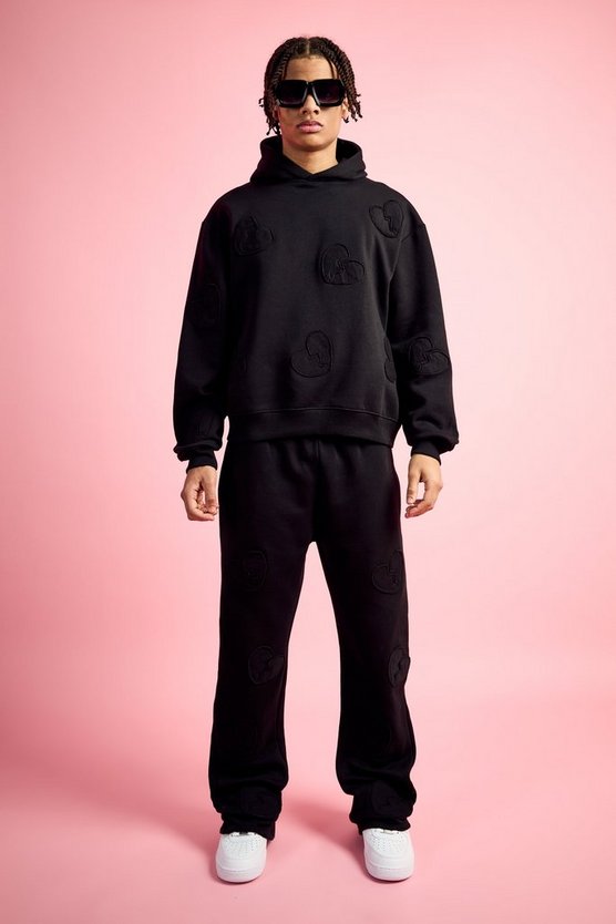 Kastiger Oversize Trainingsanzug mit Herz-Applikation