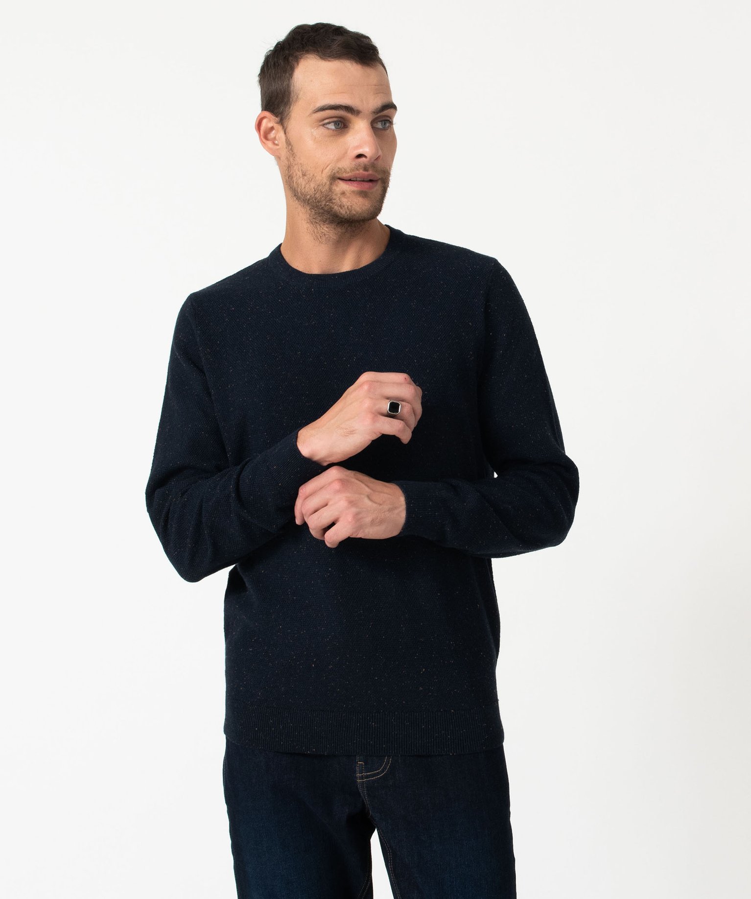 Pull en maille fine mouchetée homme bleu fonce | GEMO