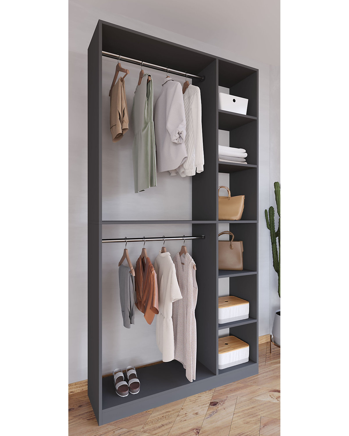 Holz offener Kleiderschrank begehbarer Kleiderregal Schrank Kleiderstange Palosa XL