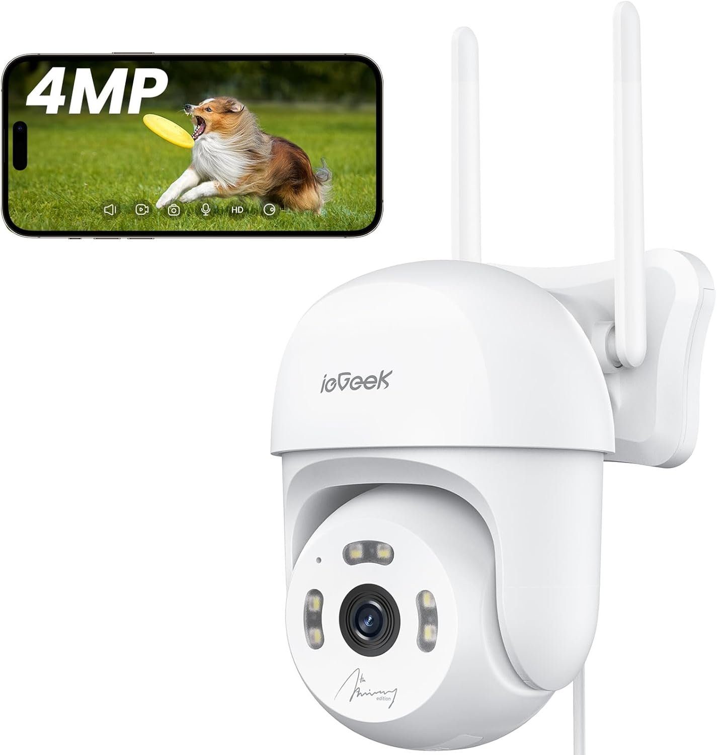 ieGeek Überwachungskamera Aussen WLAN Kamera Überwachung PTZ Kamera Überwachungskamera (Aussen, AuBen, AuBenbereich, Außen, 4MP Outdoor mit Automatische Verfolgt, 24/7 Aufnahme, Nachtsicht in Farbe, IP65, SD/Cloud-Speicher, 2,4GHz WiFi, 8-Facher Digi