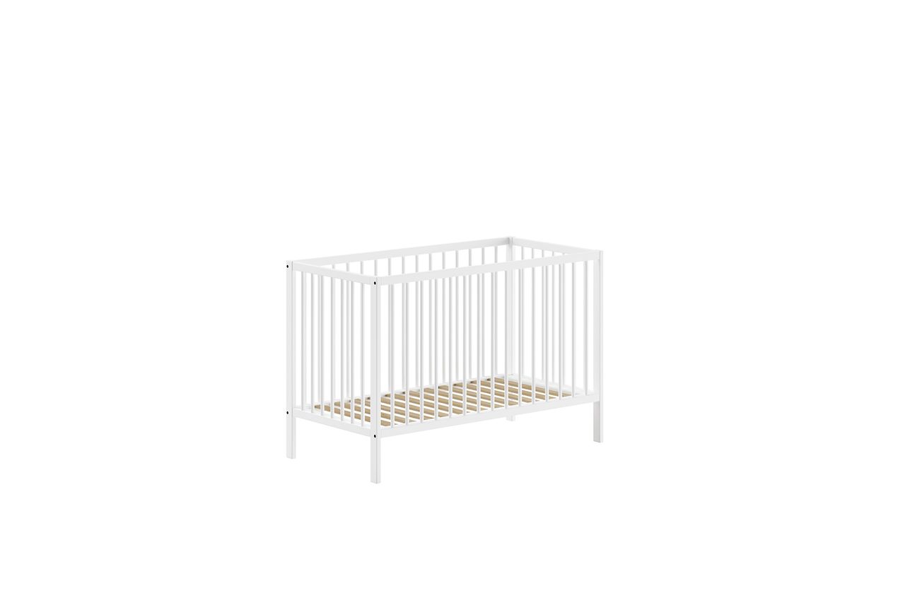 VIPACK Vipack - DINO Gitter-Babybett 60 x 120 cm, höhenverst. Lattenrost, Buche massiv weiß lackiert