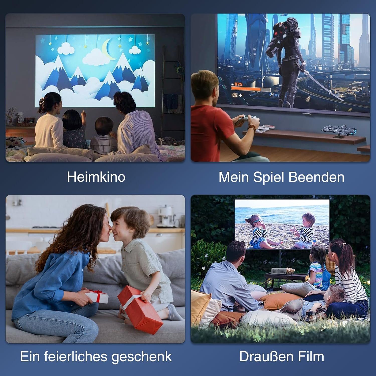 Rosemary Conley Native 1080P 5G WiFi Bluetooth, 350 ANSI 4K unterstützt Filmprojektor Portabler Projektor (13000 lm, 10000:1, 3840 x 2160 px, Maximal 300“ Display Heimkino Video kompatibel TV-Stick Mobiltelefon)