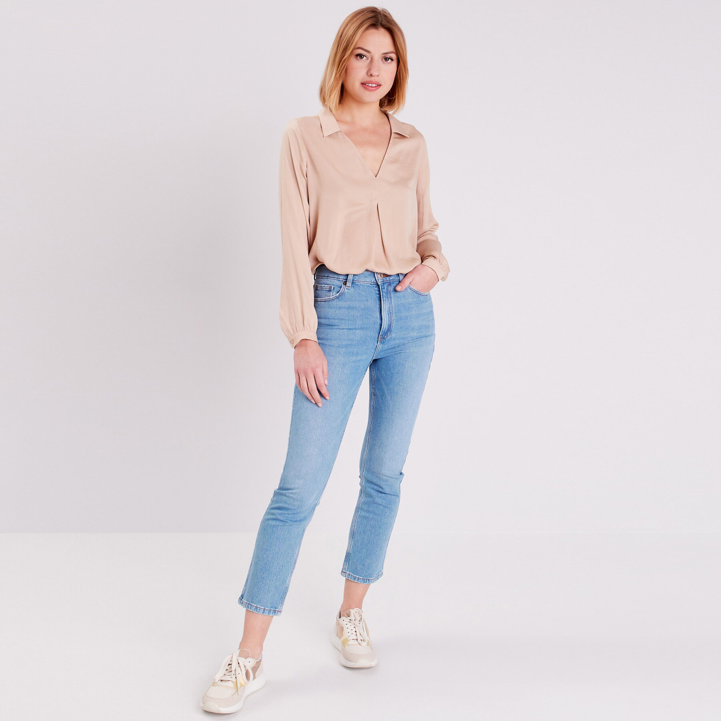 Jeans slim taille haute denim bleach femme | Cache Cache