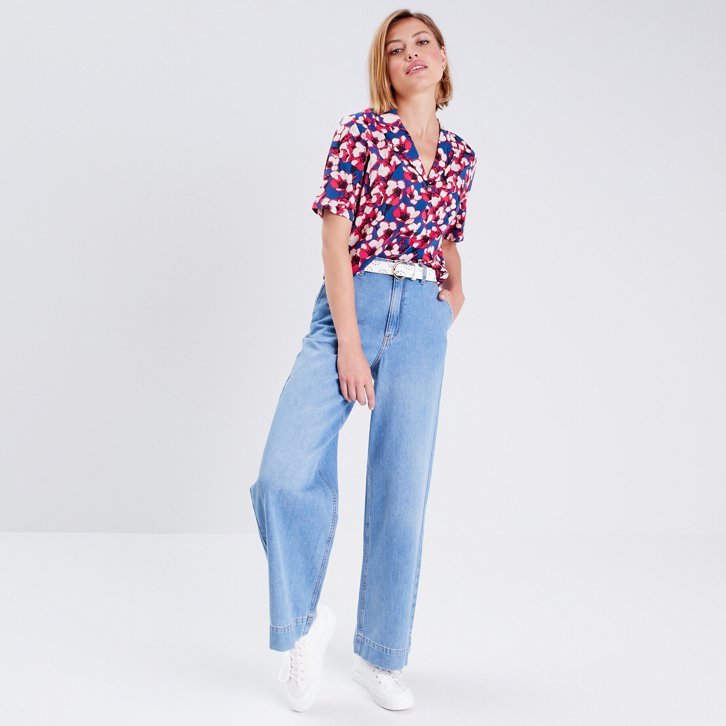 Chemise manches courtes bleu electrique femme | Cache Cache