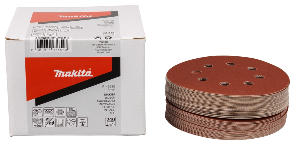 Makita Accessories P-43686 Brusni disk 125mm K240 crveni čičak 50 komada
