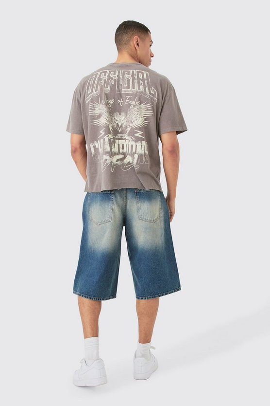 Extrem zerrissene Denim-Jorts in Antik-blau