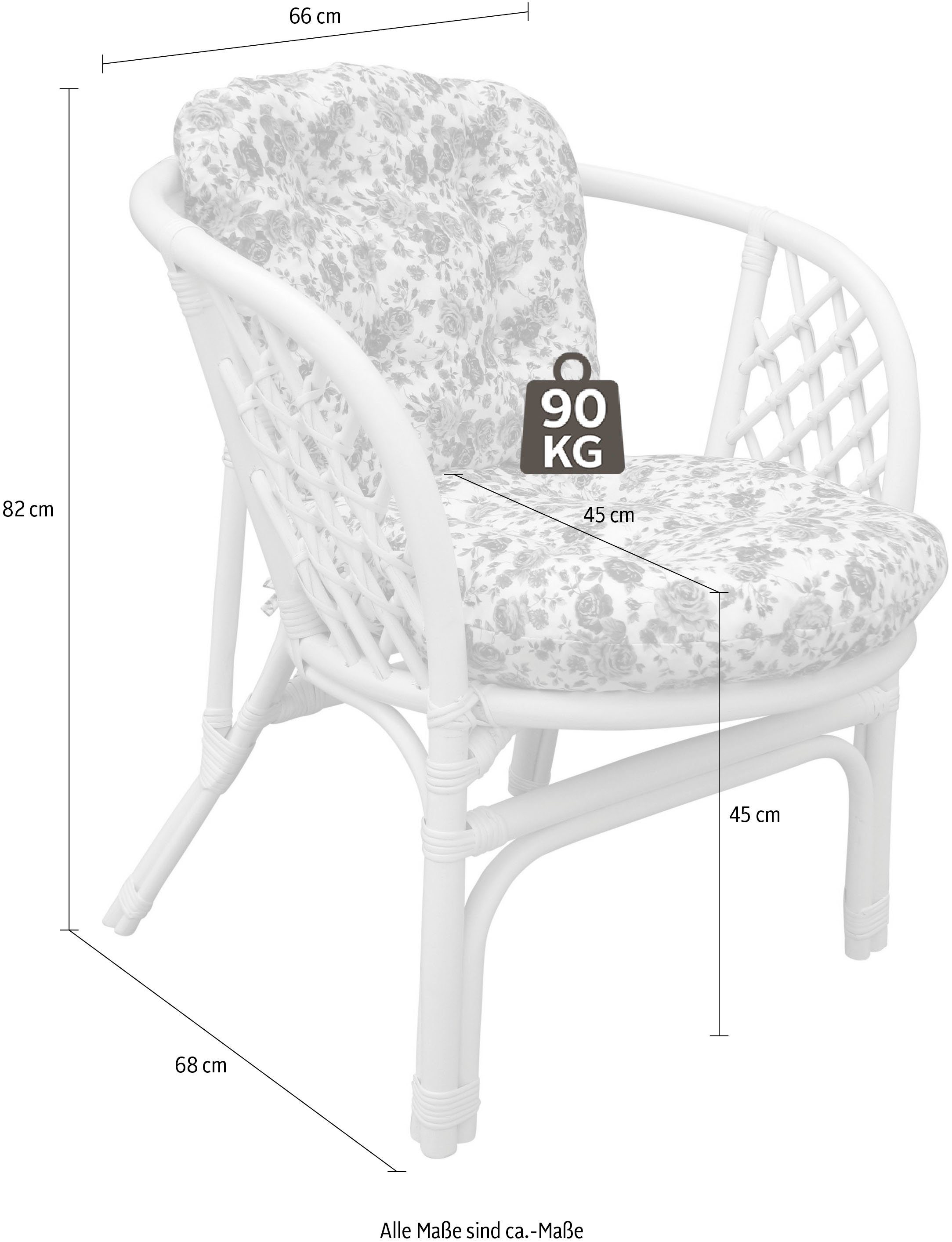 Home affaire Rattanstuhl Rattansessel, 2erSet aus Rattan mit Kissenauflage, im Röschendessin, Breite 66 cm