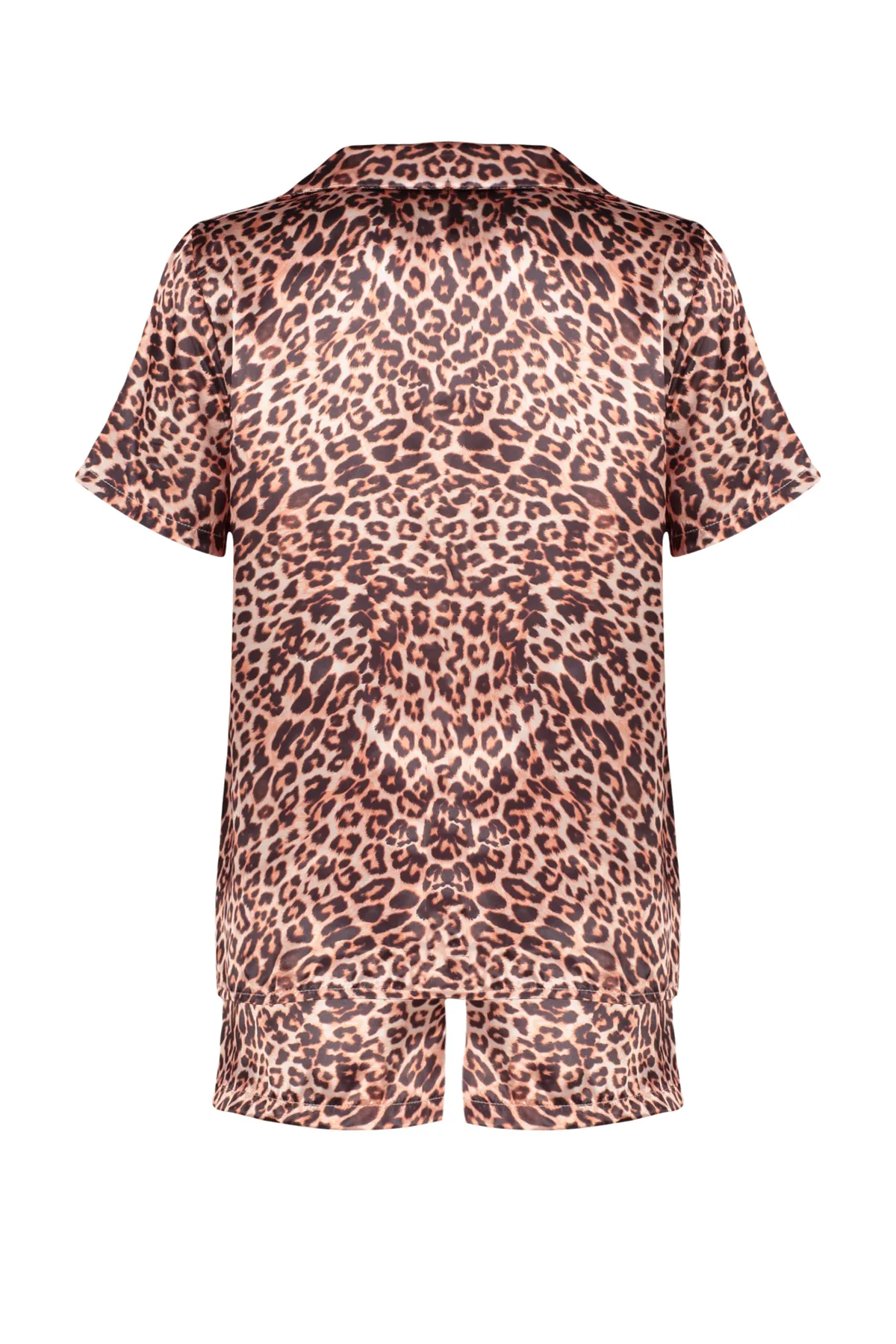 Trendyol Collection  Mehrfarbiges, gewebtes Pyjama-Set aus Hemd und Shorts aus Satin mit Leopardenmuster THMSS20PT0158