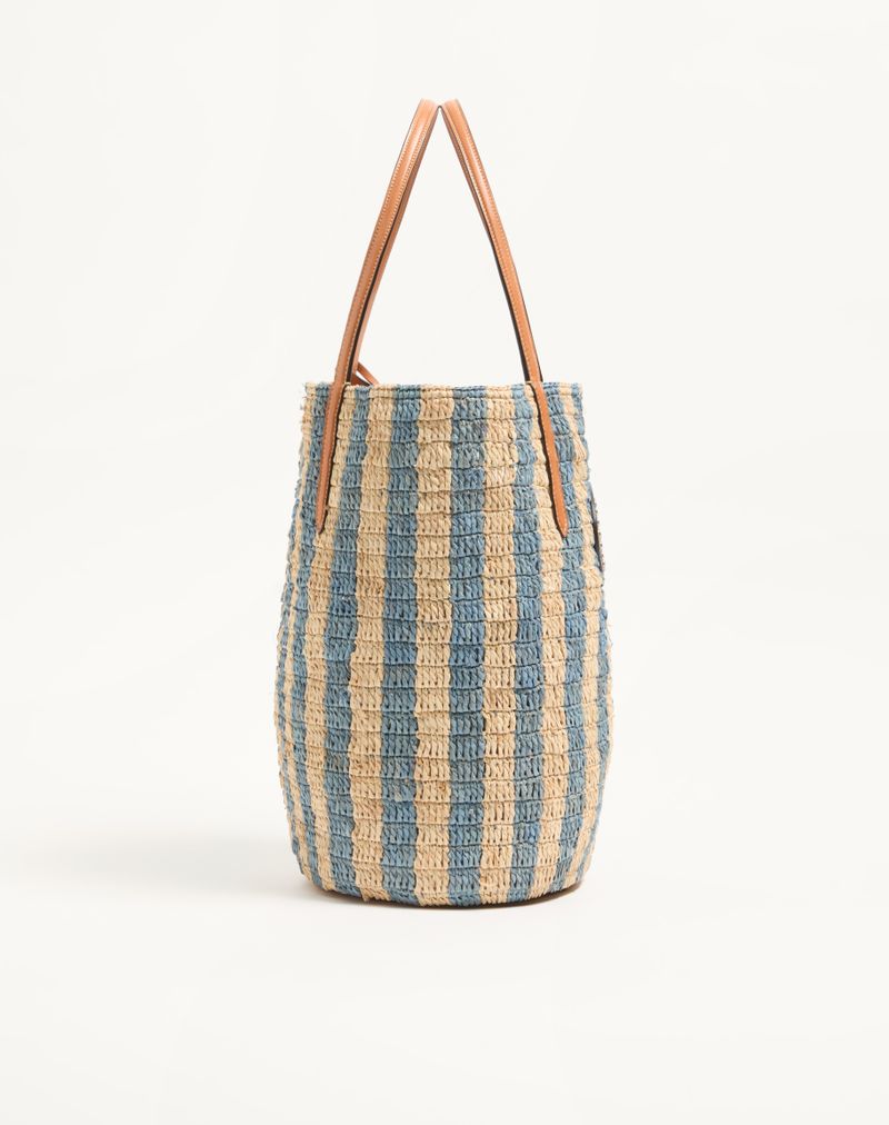 Bolsa de compras listrada de ráfia Valentino Garavani