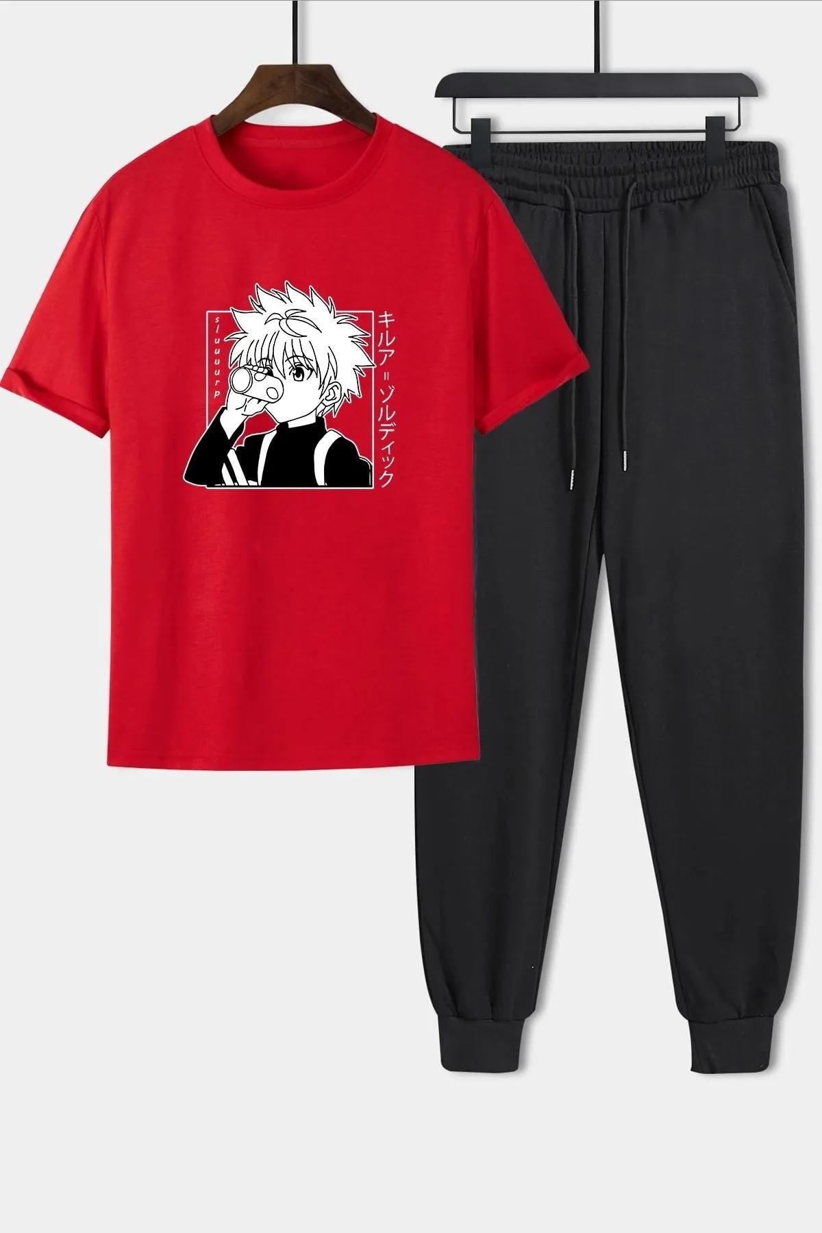 uyguntarz  Bedrucktes zweiteiliges Unisex-Trainingsanzugset „Killua Zoldyck“.
