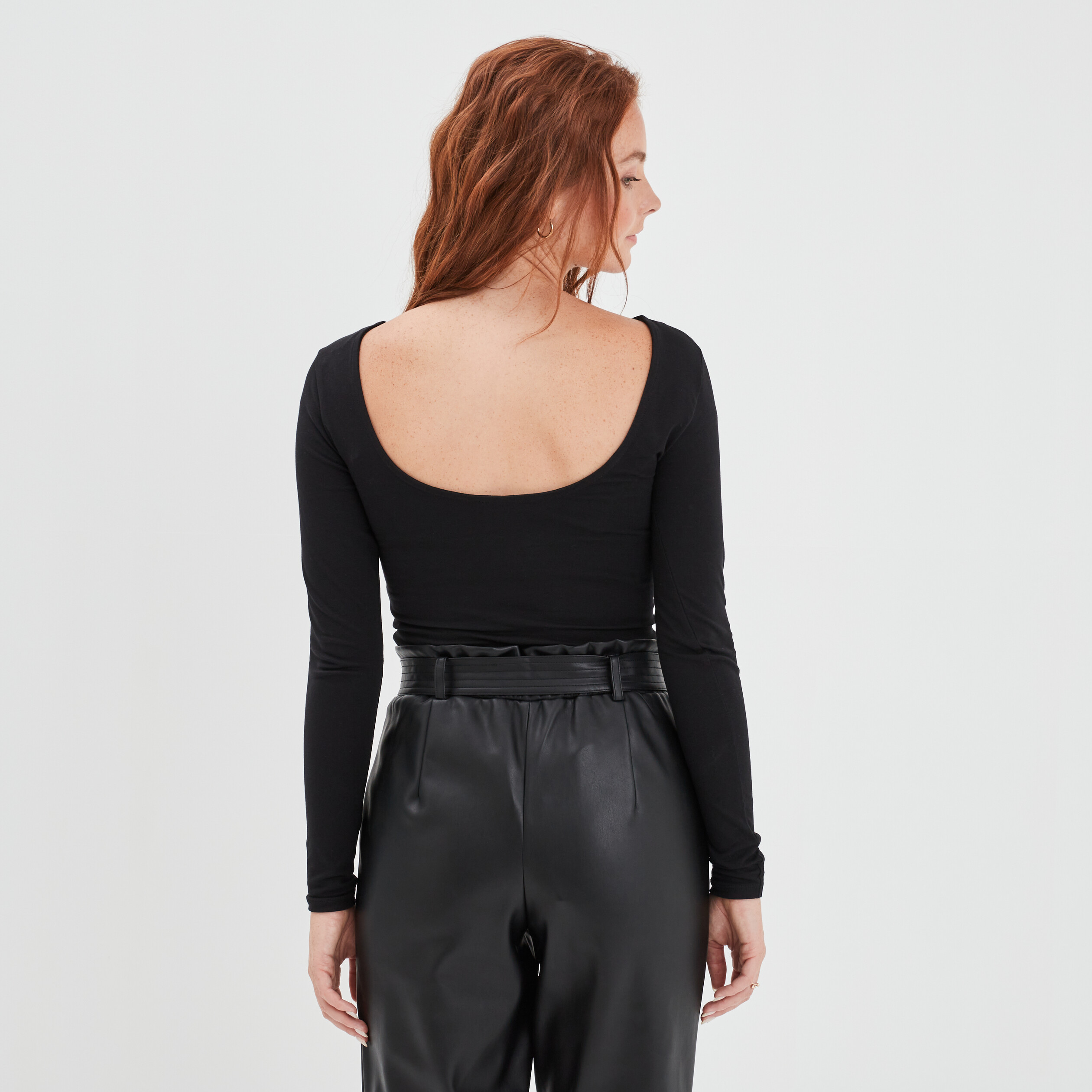 Body dos ouvert mnches longues coton noir femme | La Halle