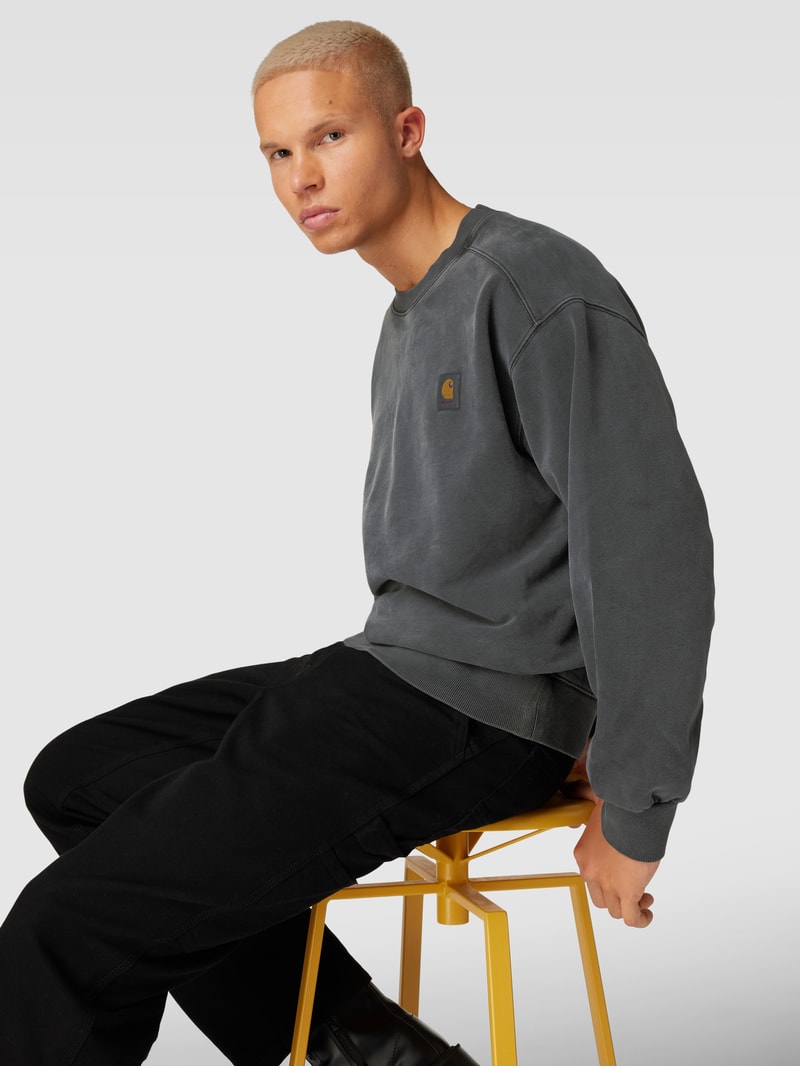 Sweatshirt mit Label-Patch Modell 'VISTA' in anthrazit meliert