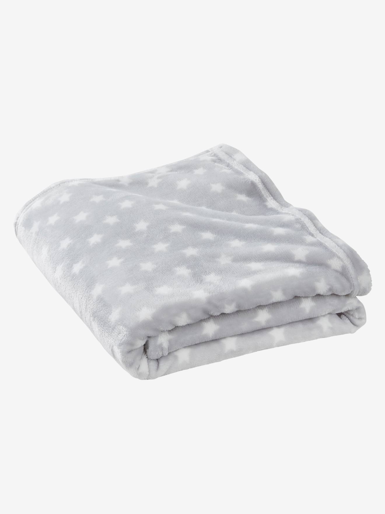 Couverture enfant microfibre imprimée étoiles gris clair imprimé