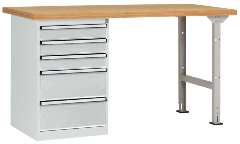 Manuflex Werkbanksystem Combi Modell 7 Multiplex, Stahl  Lichtgrau 2.000 x 700 x 840 mm
