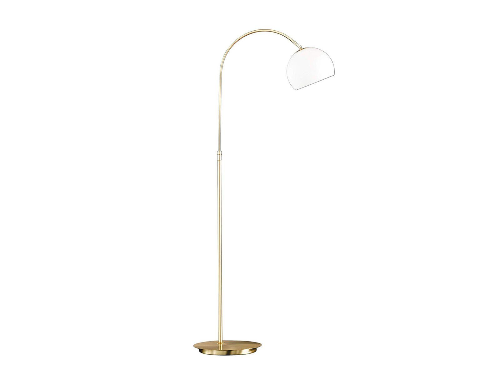 meineWunschleuchte LED Bogenlampe, LED wechselbar, Warmweiß, Designer Stehlampe ge-bogen gold-en, Glas Lampenschirm weiß, H: 140cm