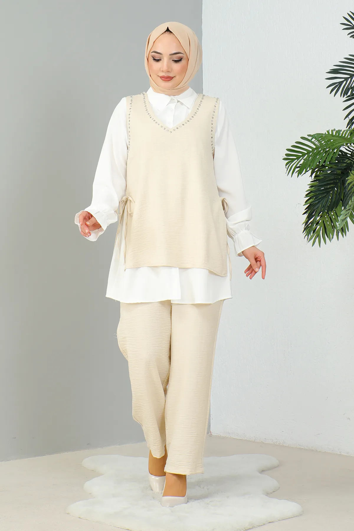 MODAQU  Dreier-Bettwäscheset mit Steindetail in Beige