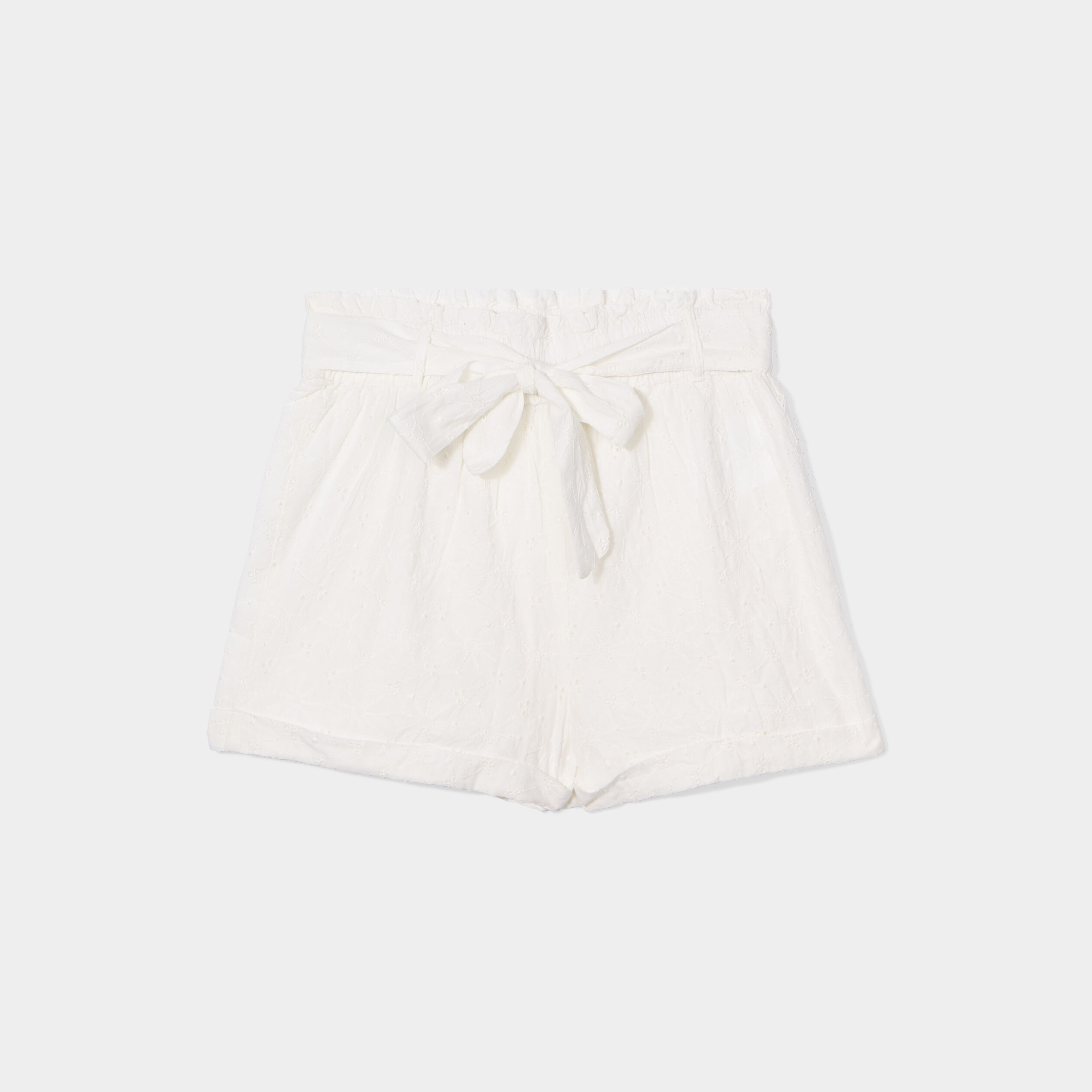 Short broderie anglaise évasé ceinturé blanc femme | La Halle