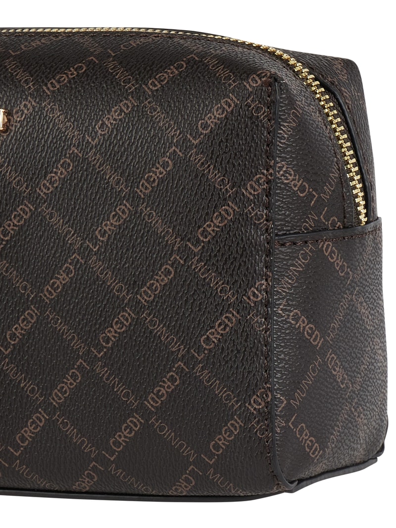 Kosmetiktasche mit Logo-Muster in mittelbraun