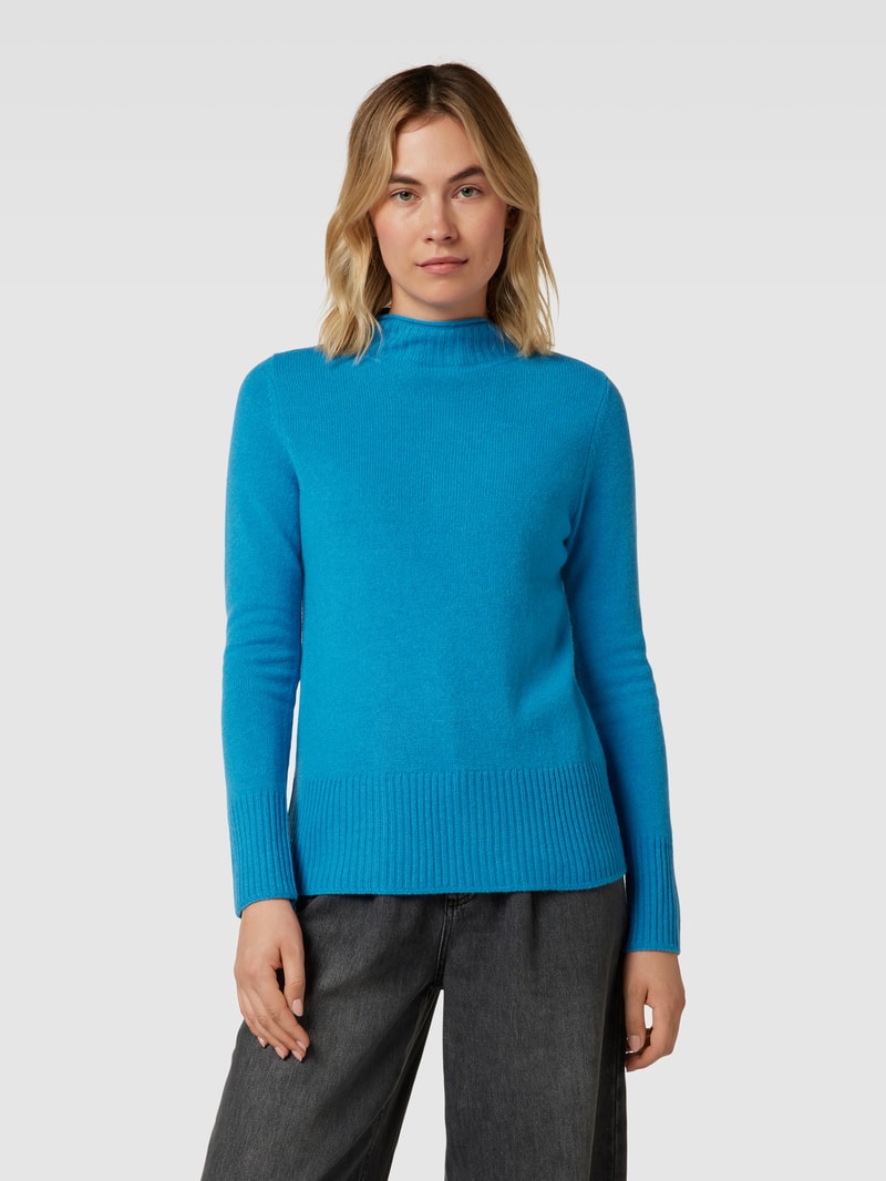 Strickpullover aus Wolle mit Stehkragen in blau