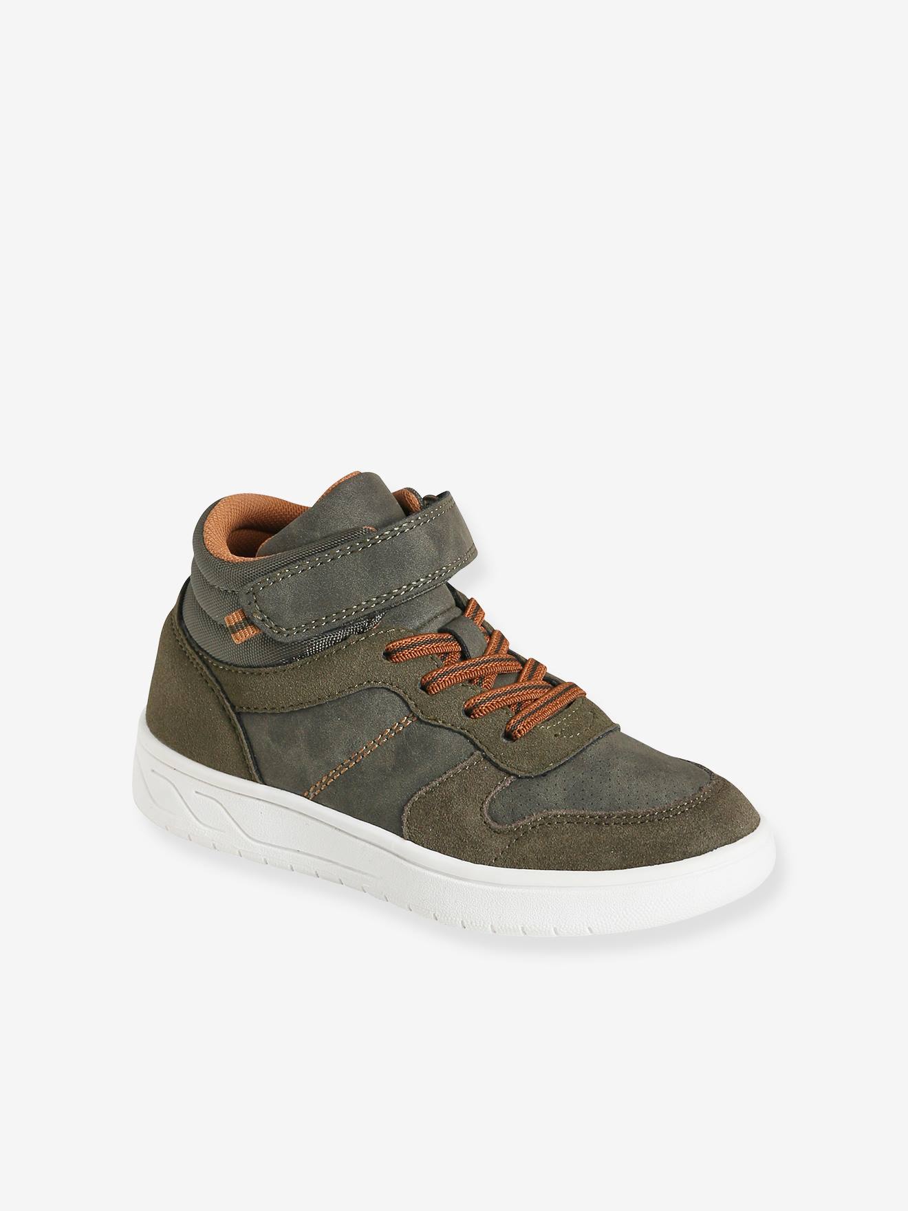 Baskets montantes lacées et scratchées garçon kaki