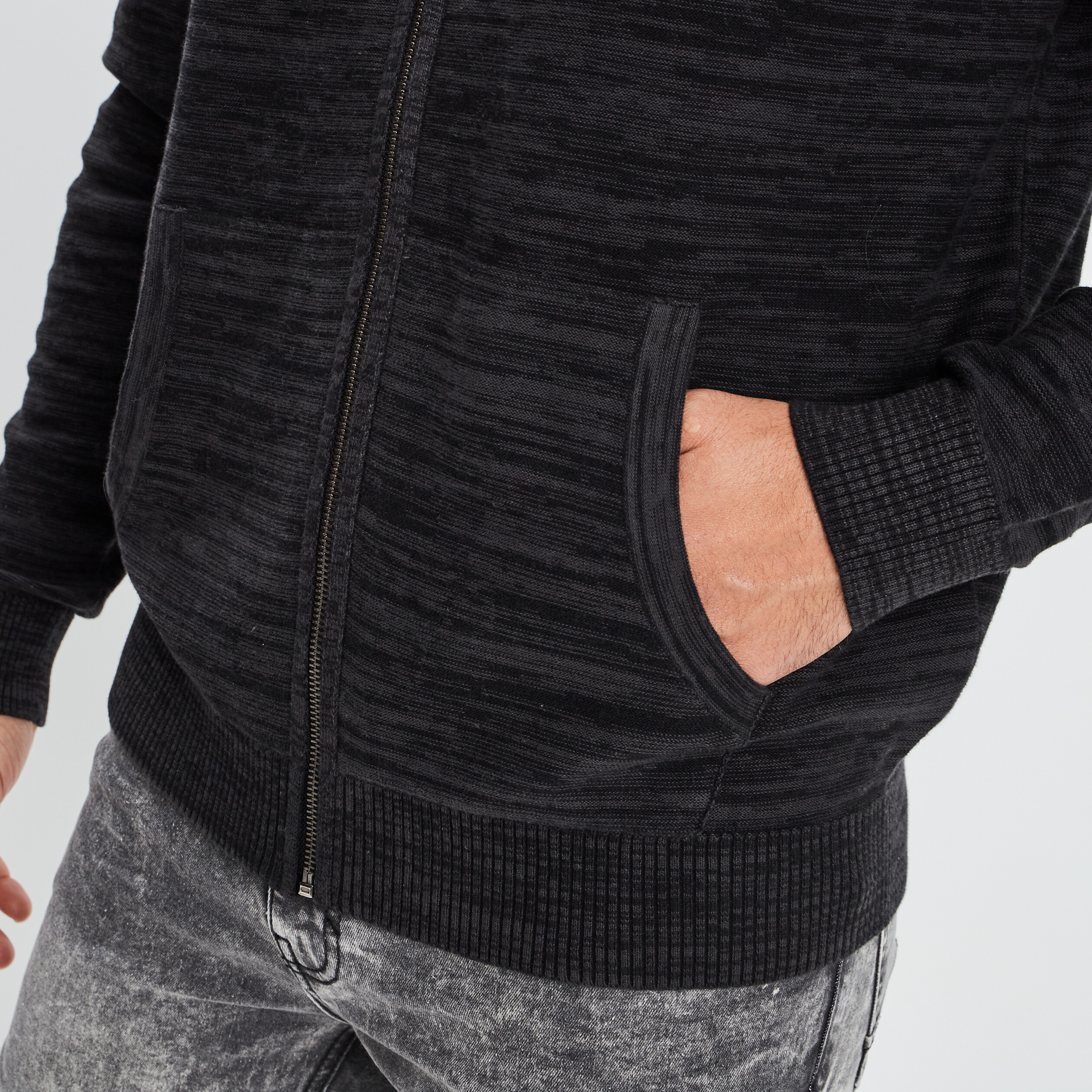 Sweat zippé à capuche gris foncé homme | La Halle