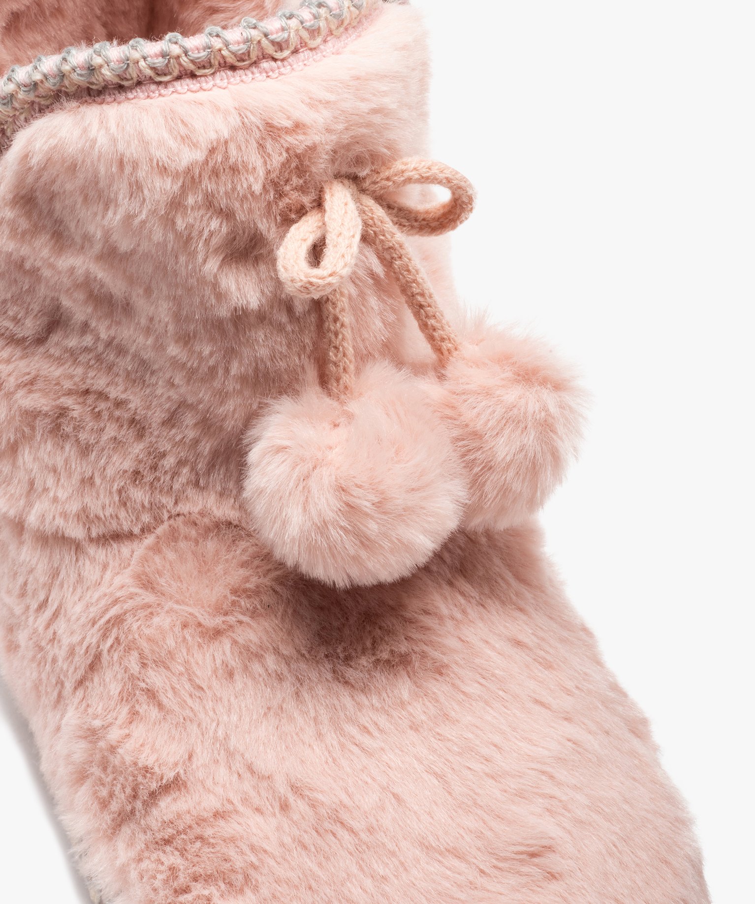 Chaussons femme boots en fourrure imitation et passementerie rose | GEMO