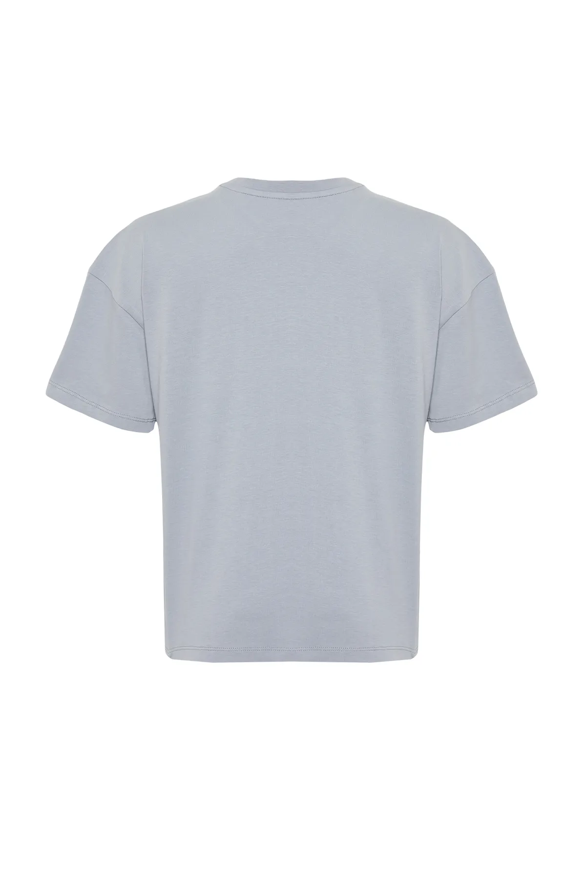 Trendyol Collection  Graues, locker geschnittenes, gestricktes T-Shirt aus 100 % Baumwolle mit Slogan-Aufdruck TWOSS19GH0034